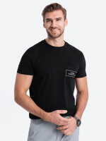 Men's cotton t-shirt with pocket print - black V1 S1742