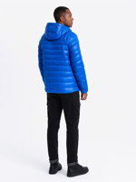 Men's quilted jacket with hood - blue V1 C549