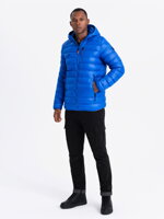 Men's quilted jacket with hood - blue V1 C549