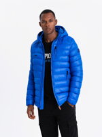 Men's quilted jacket with hood - blue V1 C549