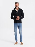 Men's button-down sweatshirt with collar - black V6 OM-SSZP-22FW-013