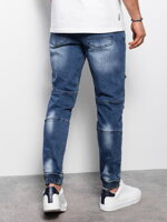 Men's marbled JOGGERS pants with decorative stitching - blue V3 OM-PADJ-0111