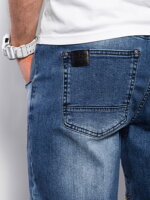 Men's marbled JOGGERS pants with decorative stitching - blue V3 OM-PADJ-0111