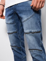 Men's marbled JOGGERS pants with decorative stitching - blue V3 OM-PADJ-0111