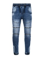Men's marbled JOGGERS pants with decorative stitching - blue V3 OM-PADJ-0111