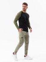 Men's Longsleeve with Reglan Sleeve - Black and Olive V3 L155