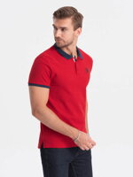Men's polo shirt with contrasting elements - red V4 S1634