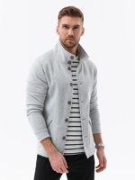 Men's button-down sweatshirt with stand-up collar - grey melange V2 OM-SSZP-22FW-013