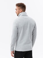 Men's button-down sweatshirt with stand-up collar - grey melange V2 OM-SSZP-22FW-013