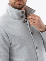 Men's button-down sweatshirt with stand-up collar - grey melange V2 OM-SSZP-22FW-013