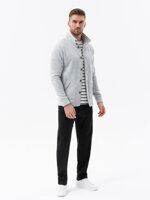 Men's button-down sweatshirt with stand-up collar - grey melange V2 OM-SSZP-22FW-013