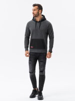 Men's combined materials HOODIE sweatshirt - graphite V2 OM-SSNZ-22FW-016