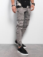 Men's marbled JOGGERS pants with decorative stitching - gray V4 OM-PADJ-0111