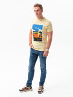 Men's printed t-shirt S1434 V-8B- yellow
