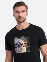 Men's space print cotton t-shirt - black V1 S1755