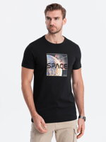 Men's space print cotton t-shirt - black V1 S1755
