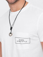 Men's cotton t-shirt with pocket print - white V8 S1742