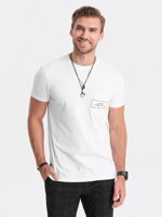 Men's cotton t-shirt with pocket print - white V8 S1742