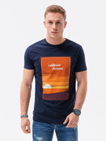 Men's printed t-shirt S1434 V-1B- navy