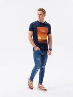 Men's printed t-shirt S1434 V-1B- navy