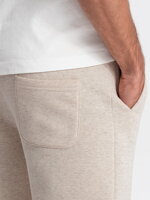 Men's sweatpants in pleasant knit fabric - cream melange V1 OM-PASK-0131