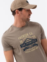 Men's printed cotton t-shirt - light brown V4 OM-TSPT-0120