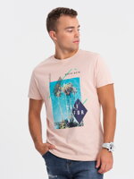 Men's printed cotton t-shirt - pink V2 S1738