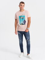 Men's printed cotton t-shirt - pink V2 S1738