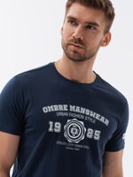 Men's printed cotton t-shirt - navy blue V3 S1748