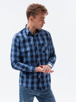 Men's check shirt with long sleeves K282 - blue/navy