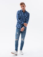 Men's check shirt with long sleeves K282 - blue/navy