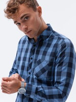Men's check shirt with long sleeves K282 - blue/navy