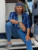 Men's check shirt with long sleeves K282 - blue/navy
