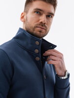 Men's button-down sweatshirt with collar - dark blue V4 OM-SSZP-22FW-013