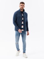 Men's button-down sweatshirt with collar - dark blue V4 OM-SSZP-22FW-013