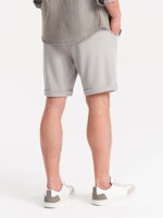 Men's knit shorts with elastic waistband - light grey V4 OM-SRCS-0107