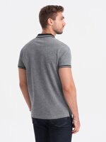 Men's melange polo shirt with contrasting collar - black V1 S1618
