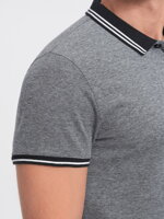 Men's melange polo shirt with contrasting collar - black V1 S1618