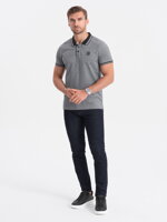 Men's melange polo shirt with contrasting collar - black V1 S1618