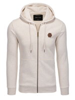 Unbuttoned men's HOODIE sweatshirt in pleasant knit fabric - cream melange V1 OM-SSZP-0116