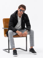 Men's hooded windbreaker jacket with classic cut - black V1 OM-JANP-22FW-006