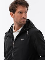 Men's hooded windbreaker jacket with classic cut - black V1 OM-JANP-22FW-006