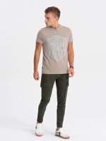 Men's printed cotton t-shirt - light brown V3 S1735