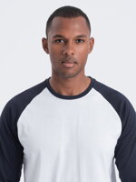 Men's longsleeve with reglan sleeves - white and navy blue V1 L155