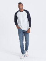 Men's longsleeve with reglan sleeves - white and navy blue V1 L155