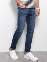 Spodnie męskie jeansowez przetarciami REGULAR FIT - ciemnoniebieskie V4 OM-PADP-0102