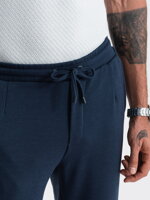Men's knit pants with elastic waistband - navy blue V1 OM-PACP-0121