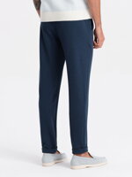 Men's knit pants with elastic waistband - navy blue V1 OM-PACP-0121