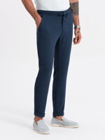 Men's knit pants with elastic waistband - navy blue V1 OM-PACP-0121