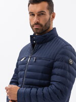 Men's quilted biker jacket - navy blue V2 C553